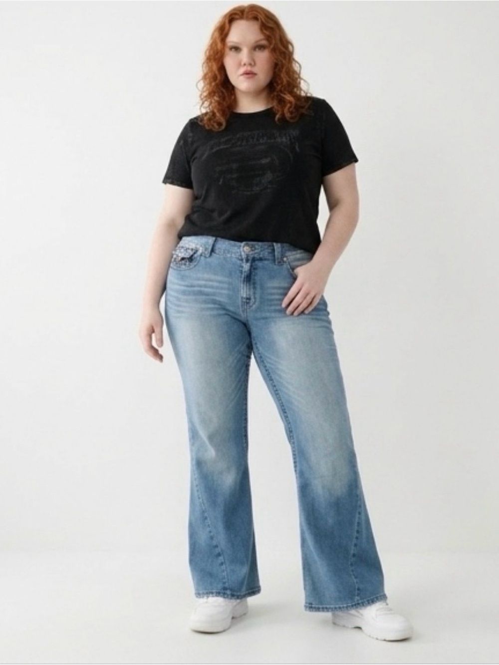 True Religion Joey Big T Women's Light Blue 100% Cotton Wide Leg Jeans 36x33